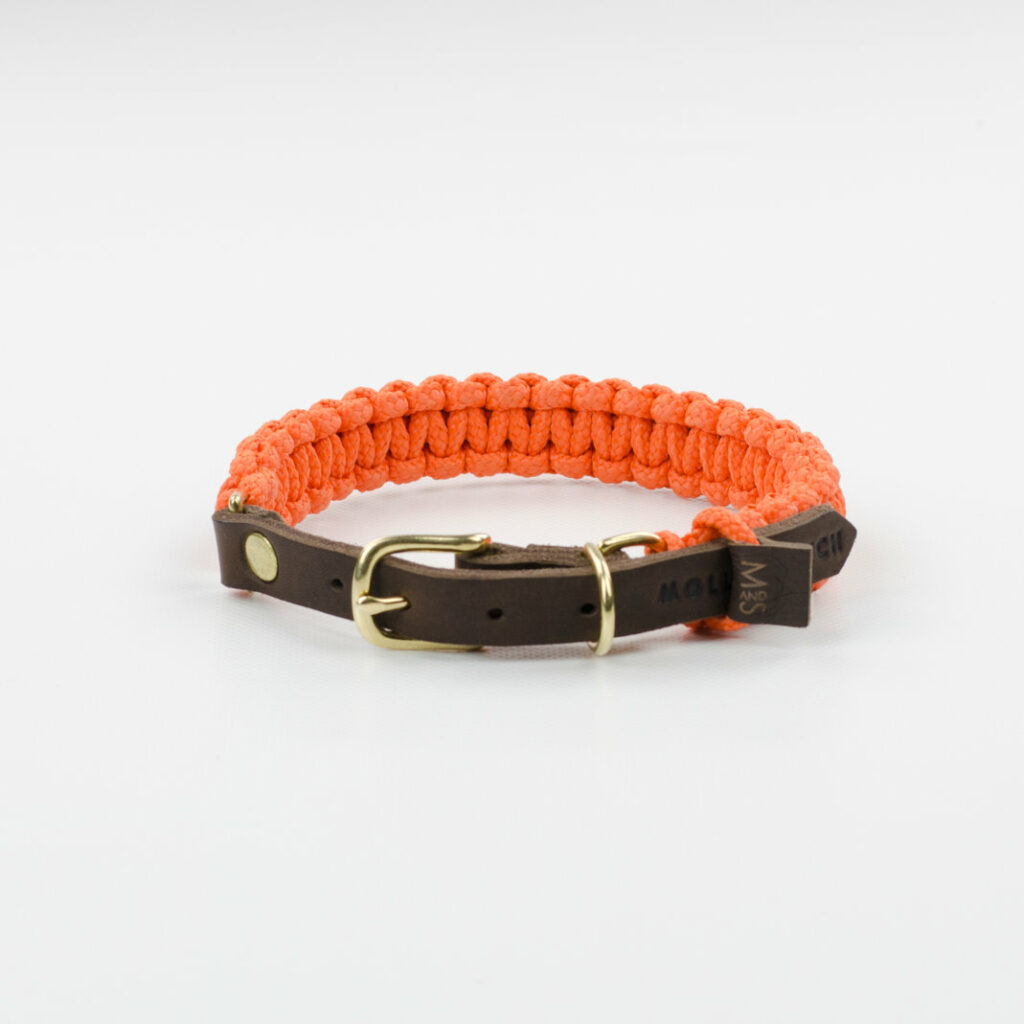 aus Segeltauen geflochtenes Halsband von Molly and Stitch in Orange mit Lederverschluss