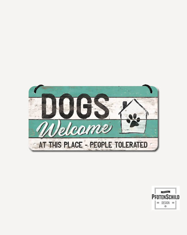 Türschild hellgrin-weiß-gestreift Dogs welcome
